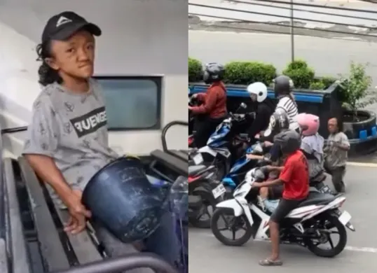 Seorang pengemis menyundut rokok ke pengendara motor di Tegal, Jawa Tengah. (Sumber: Tangkap Layar Instagram/@medsos_rame)