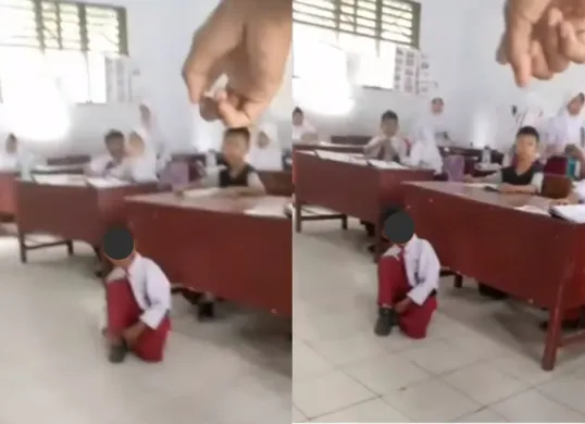 Siswa SD di Medan dihukum gurunya duduk di lantai kelas selama mengikuti pelajaran di sekolah. (Sumber: Tangkap Layar Instagram/@medsos_rame)