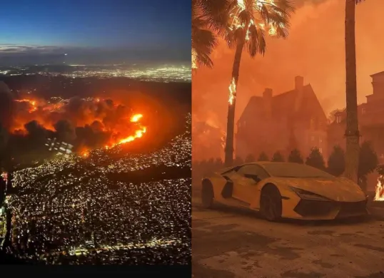 Kebakaran Los Angeles membuat beberapa lokasi berubah menjadi abu karena api yang tak bisa dikendalikan. (Sumber: X/@pasthistoryx)