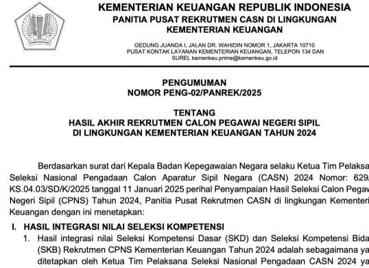 Ilustrasi hasil seleksi CPNS Kemenkeu tahun anggaran 2024. (Sumber: Kemenkeu)