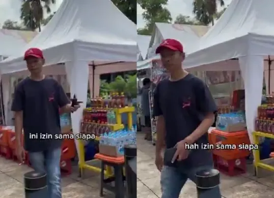 Oknum anggota Ormas Pemuda Pancasila (PP) melarang warga untuk membuat konten di Taman Literasi. (Sumber: Tangkap Layar X/@bacottetangga)
