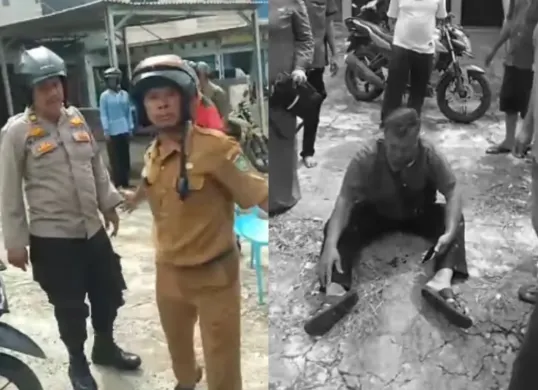 Seorang anggota polisi di Prabumulih diduga menendang pria tua hingga hidung berdarah. (Sumber: Tangkap Layar Instagram/@palembang_jurnalis)