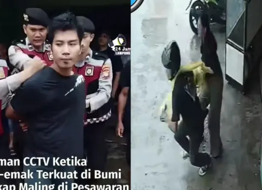 Aksi emak-emak berhasil menangkap maling di Lampung hanya dengan tangan kosong. (Sumber: Tangkap Layar Instagram/@lagi.viral)