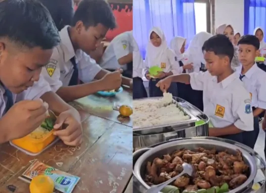 Program MBG di sekolah di Kabupaten Majalengka disajikan secara prasmanan. (Sumber: TikTok/@pemkabmajalengka)