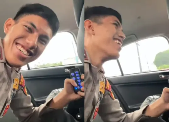 Aksi seorang anggota polisi asyik memainkan sirene mobil dinas di jalan tanpa keadaan darurat. (Sumber: Tangkap Layar Instagram/@medsos_rame)