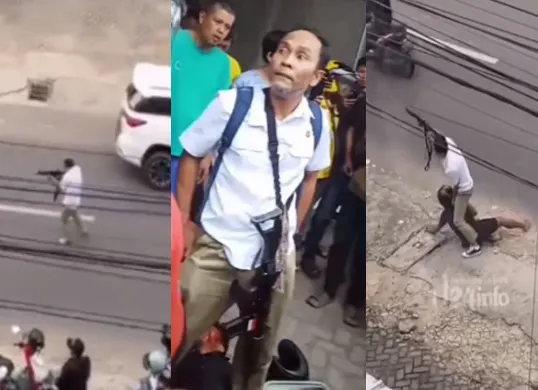 Bripka Agus Simanjuntak sosok yang terekam kamera warga berhasil lumpuhkan pelaku curanmor di Bandar Lampung saat baku tembak. (Sumber: Tangkap Layar Instagram/@jabodetabek24info)