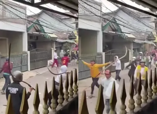 Tawuran antar kelompok pemuda di Cipinang, Jakarta Timur menggunakan senjata tajam. (Sumber: Tangkap Layar Instagram/@fakta.indo)