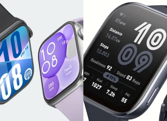 Ilustrasi perbandingan smartwatch Amazfit BIP 6 vs Huawei Watch Fit 4. (Sumber: Amazfit dan Huawei)