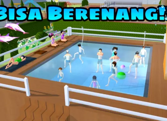 Ilustrasi membuat kolam renang di Sakura School Simulator. (Sumber: YouTube/Shofya Tricom)