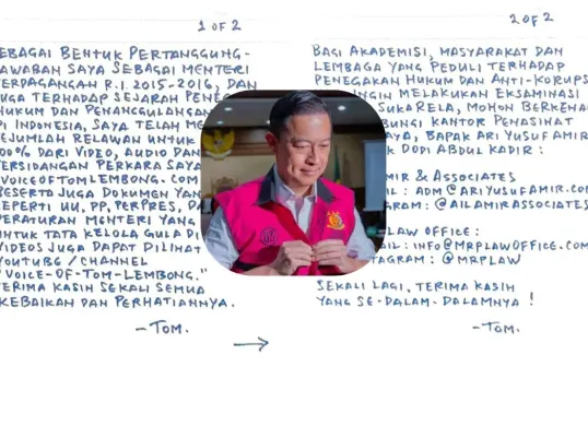 Tom Lembong sampaikan pesan khusus kepada publik usai divonis penjara 4,5 tahun kasus impor gula. (Sumber: Instagram)
