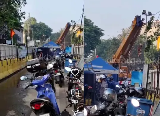 Tangkap layar tumpahan oli di sekitar lampu merah Jembatan Merah, Lima, Tambora, Jakarta Selatan, Sabtu, 26 Juli 2025.