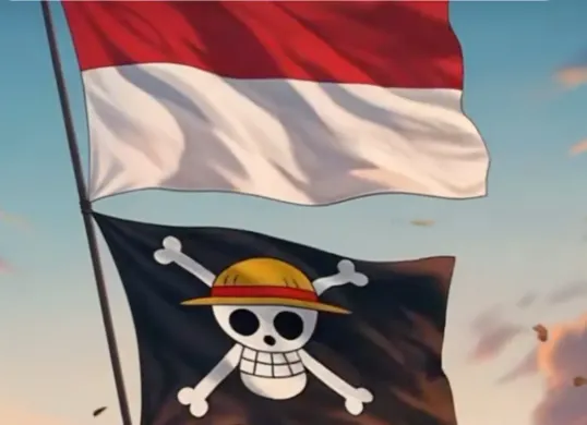 Pengibaran bendera One Piece (Sumber: TikTok/@papadrone25)