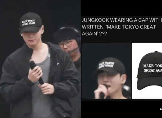 Potret Jungkook BTS yang disoroti oleh publik karena menggunakan topi dengan tulisan 'Make Tokyo Great Again'. (Sumber: TikTok/NVNCYHO)