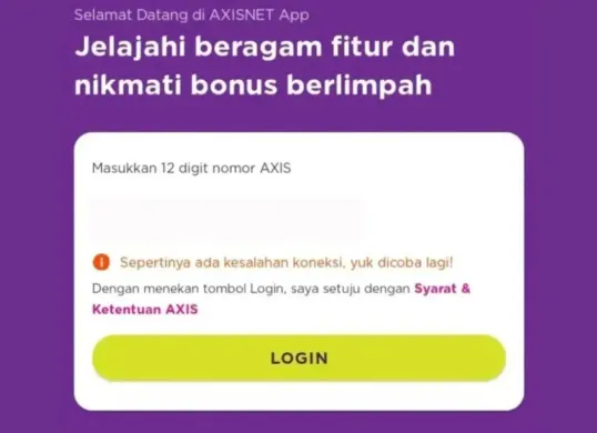 Axisnet yang dikabarkan masih error pada Senin, 16 Juni 2025. (Sumber: Ist.)
