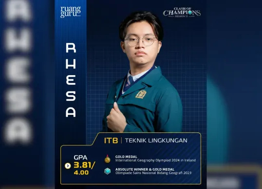 Rhesa Narayana Rasmara saat tampil di Clash of Champions Season 2, membuktikan kualitas generasi muda Indonesia di panggung pendidikan nasional dan internasional. (Sumber: Dok/Ruang Guru)