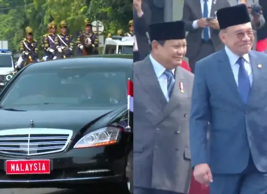 Tangkapan Layar. Kedatangan PM Malaysia Anwar Ibrahim disambut meriah oleh Presiden Prabowo Subianto. Dikawal pasukan berkuda dan disambut ratusan pelajar. (Sumber: YouTube/Sekretariat Presiden)