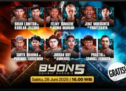 Link live streaming Byon Combat 5 yang menampilkan pertarungan sengit Kkajhe vs Azis. (Sumber: Vidio)
