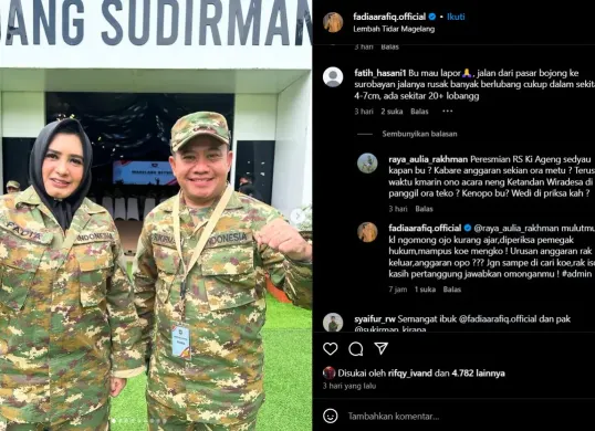 Bupati Pekalongan Fadia Arafiq ketahuan berkata kasar pada netizen di Instagram pribadinya. (Sumber: Instagram/@fadiaarafiq.official)