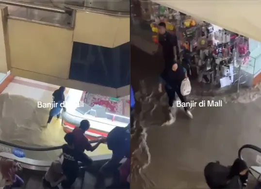 Viral Video Mega Bekasi Hypermall Lumpuh Akibat Banjir, Pengunjung Panik (Sumber: TikTok/@akbarry dan @wayyfi)