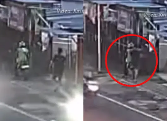 Viral aksi pembegalan seorang pria terhadap driver ojek online atau ojol di Malang dengan menodongkan sajam. (Sumber: Tangkap Layar Instagram/@medsoszone)
