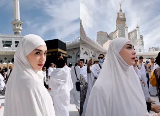 Potret Celine Evangelista saat menjalani ibadah umrah setelah resmi masuk Islam. (Sumber: Tangkap Layar Instagram/@celine_evangelista)