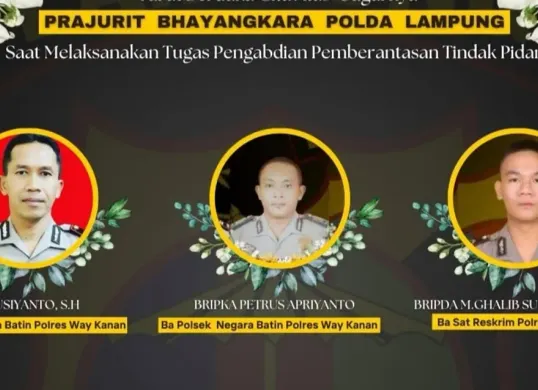 3 polisi Polres Way Kanan Lampung tewas ditembak oleh anggota TNI, saat melakukan penggerebekan judi sabung ayam. (IG gegana_id)