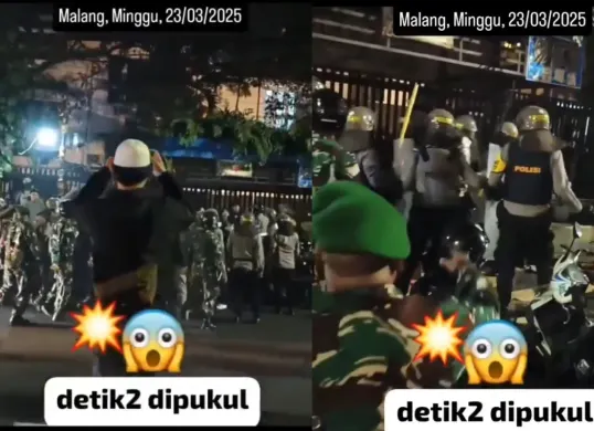 TNI dan Polri dinilai langgar Konvensi Jenewa dalam aksi tolak UU TNI di Malang (Sumber: X/@barengwarga)