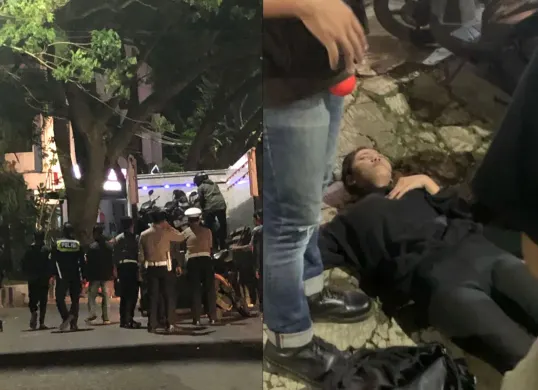 Demonstrasi RUU TNI di Malang berakhir ricuh dan menyebabkan korban luka-luka. (Sumber: X/@sensesual)