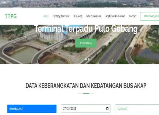 Akses terminalpulogebang.com untuk akses semua informasi tentang kedatangan, keberangkatan dan PO yang tersedia di Terminal Pulo Gebang. (Sumber: Tangkap Layar terminalpulogebang.com)