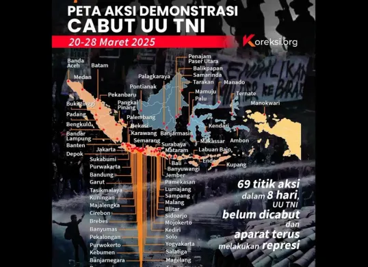 YLBHI mencatat ada 69 aksi demo di seluruh wilayah Indonesia, soal penolakan disahkannya UU TNI. (IG YLBHI)