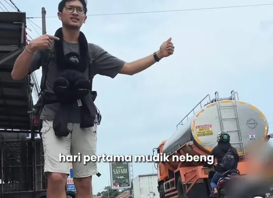 Konten kreator Alwi Johan mudik nebeng tanpa ongkos dari Jakarta ke Tumanggung Jawa Tengah sepanjang 500 km selama 2 hari lamanya. (IG Alwi)
