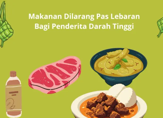 Makanan yang harus dihindari bagi penderita riwayat darah tinggi saat lebaran 2025. (Canva)
