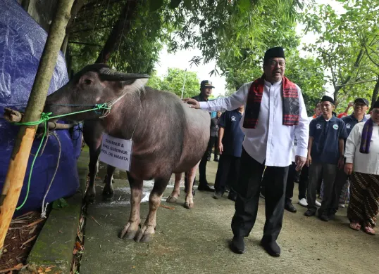 Wakil Gubernur Jakarta, Rano Karno saat menghadiri tradisi Betawi Andilan Potong Kebo di Agro Edukasi Wisata Ragunan, Pasar Minggu, Jakarta Selatan, Sabtu, 29 Maret 2025. (Sumber: Dok. Diskominfotik Jakarta)