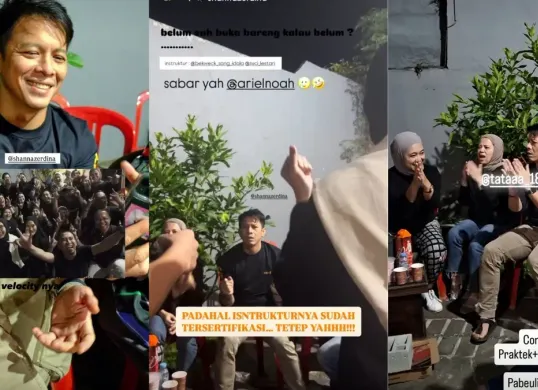 Ariel NOAH bukber bareng geng SMA ikutan tren velocity yang tren di Ramadhan tahun ini. (Sumber: Insta Story/@shannazerdina)