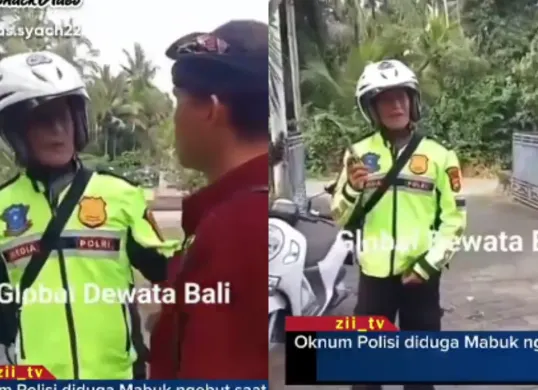 Momen seorang oknum anggota polisi diduga mabuk sambil berkeliaran naik motor saat nyepi. (Sumber: Tangkap Layar X/@vanc1Bozz)