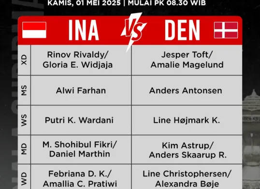 Jadwal Piala Sudirman 2025, Kamis, 1 Mei 2025. (Sumber: PB Djarum)