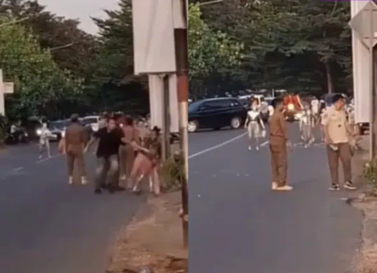 Momen sejumlah petugas Satpol PP di Makassar diserang oleh manusia silver menggunakan batu hingga busur. (Sumber: Tangkap Layar Instagram/@funnelmedia)