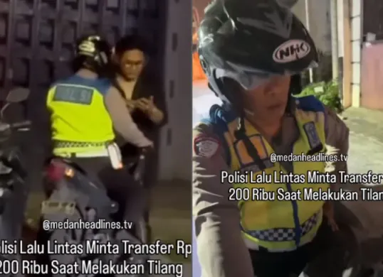Polisi diduga melakukan pungli kepada pengendara motor dengan meminta transfer Rp200.000. (Sumber: Tangkap Layar Instagram/@medsoszone)