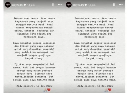 Aldy maldini akan bertanggung jawab (Sumber: Instagram/@aldymldni)