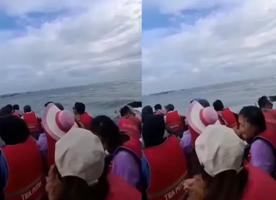 Momen detik-detik kapal wisatawan di Bengkulu tenggelam hingga menewaskan tujuh orang. (Sumber: Tangkap Layar Instagram/@medsoszone)