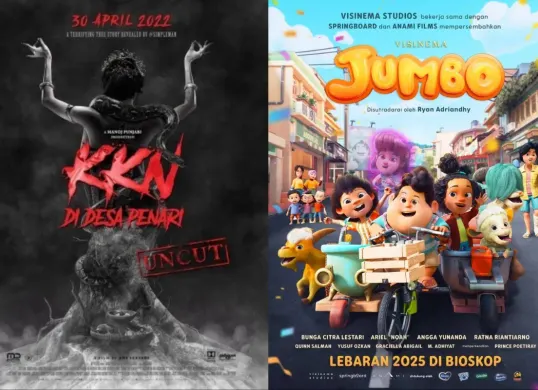 Selisih 51 Ribu Penonton, Akankah Film Jumbo Rebut Posisi Film Terlaris di Indonesia dari Film KKN Desa Penari? (Sumber: Official Poster KKN di Desa Penari dan Jumbo)