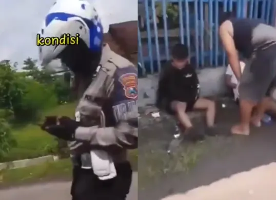 Polisi di Tulungagung diduga menabrak pengendara motor saat melakukan pengejaran. (Sumber: Tangkap Layar X/@ilhampdi)