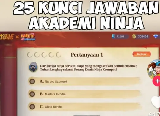 Simak jawaban kuis MLBB x Naruto. (Sumber: Tiktok/@zayxyzll)