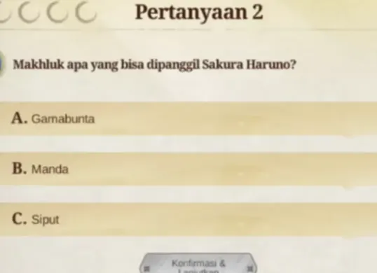 Kunci jawaban Akademi Ninja Naruto x MLBB (Sumber: TikTok/@charloxy___yt)