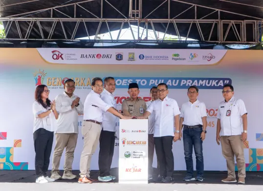Peluncuran program “Gencarkan Goes To Pulau Pramuka” di Kepulauan Seribu Utara, sebagai bagian dari upaya mendorong literasi keuangan dan penerapan transaksi non tunai di wilayah kepulauan. (Sumber: Dokumentasi Istimewa)