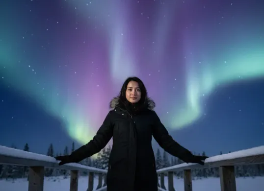 Hasil edit foto tema Aurora yang dibuat pakai prompt Gemini AI. (Sumber: Gemini AI)