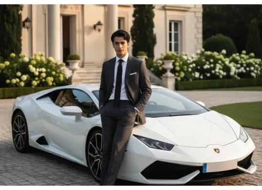 Hasil edit foto prompt Gemini AI viral cowok keren dengan mobil Lamborghini ala old money. (Sumber: Freepik)