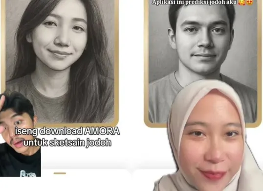 Gambar wajah jodoh dari nama dan tanggal lahir dengan aplikasi Amora (Sumber: TikTok)