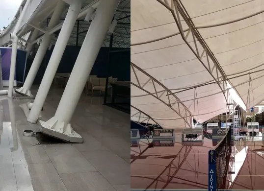 Lapangan olahraga padel yang berlokasi di Taman Villa Meruya, Kembangan, Jakarta Barat, ambruk pada Minggu, 26 Oktober 2025 siang. (Sumber: Istimewa)