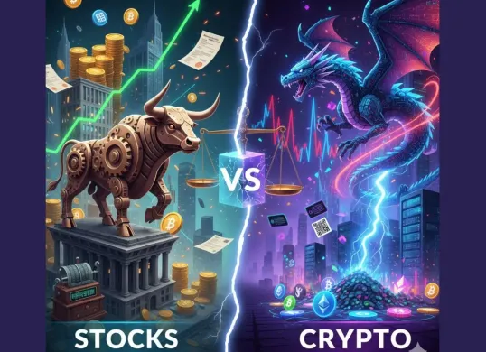 Saham vs Crypto untuk strategi membangun kekayaan di era digital 2025 (Sumber: Gemini AI)